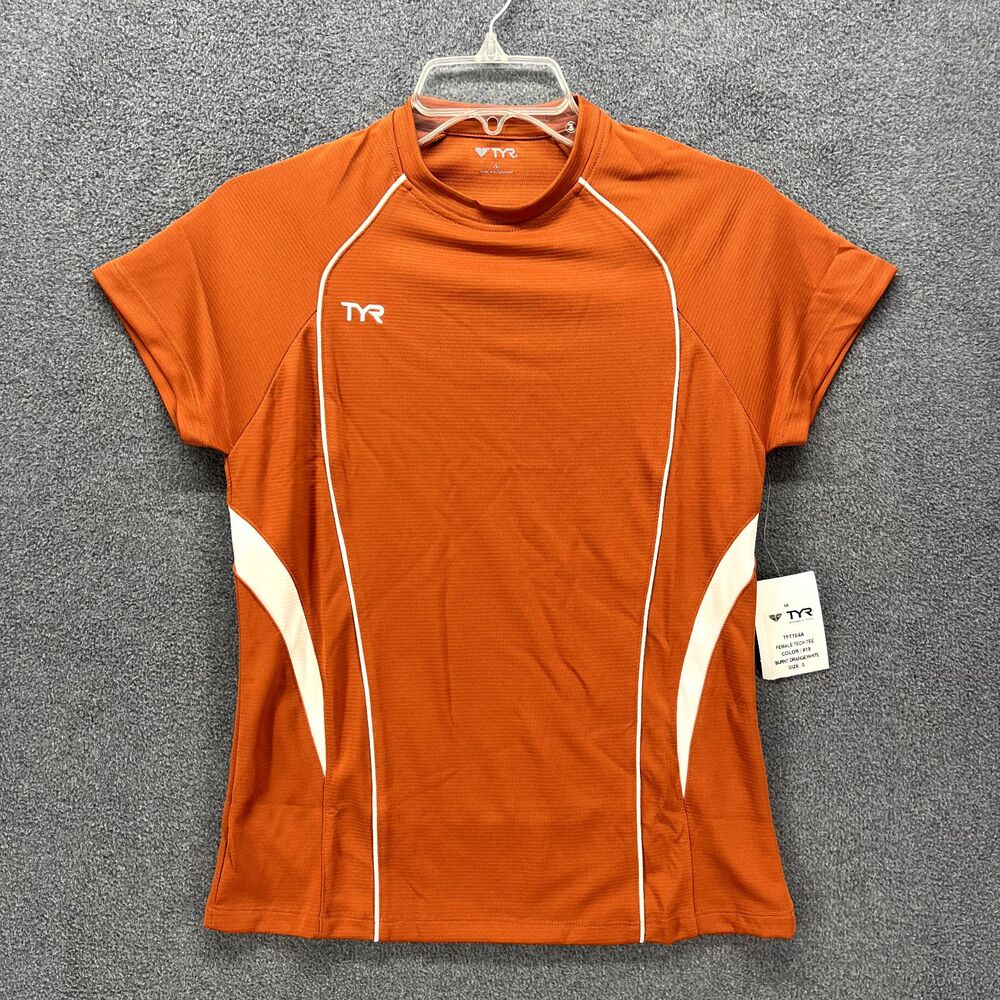 TYR Top Womens Small Orange Tech‎ Tee crew neck short Sleeve T Shirt